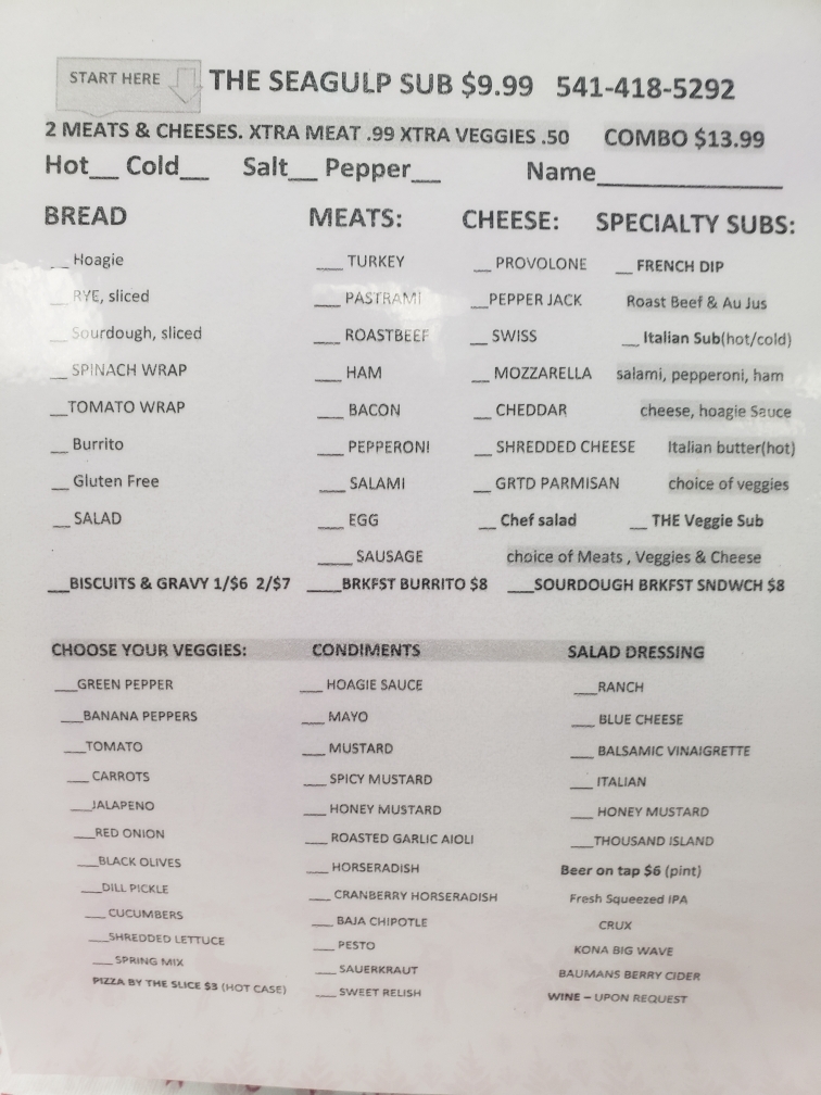 Seagulp Menu